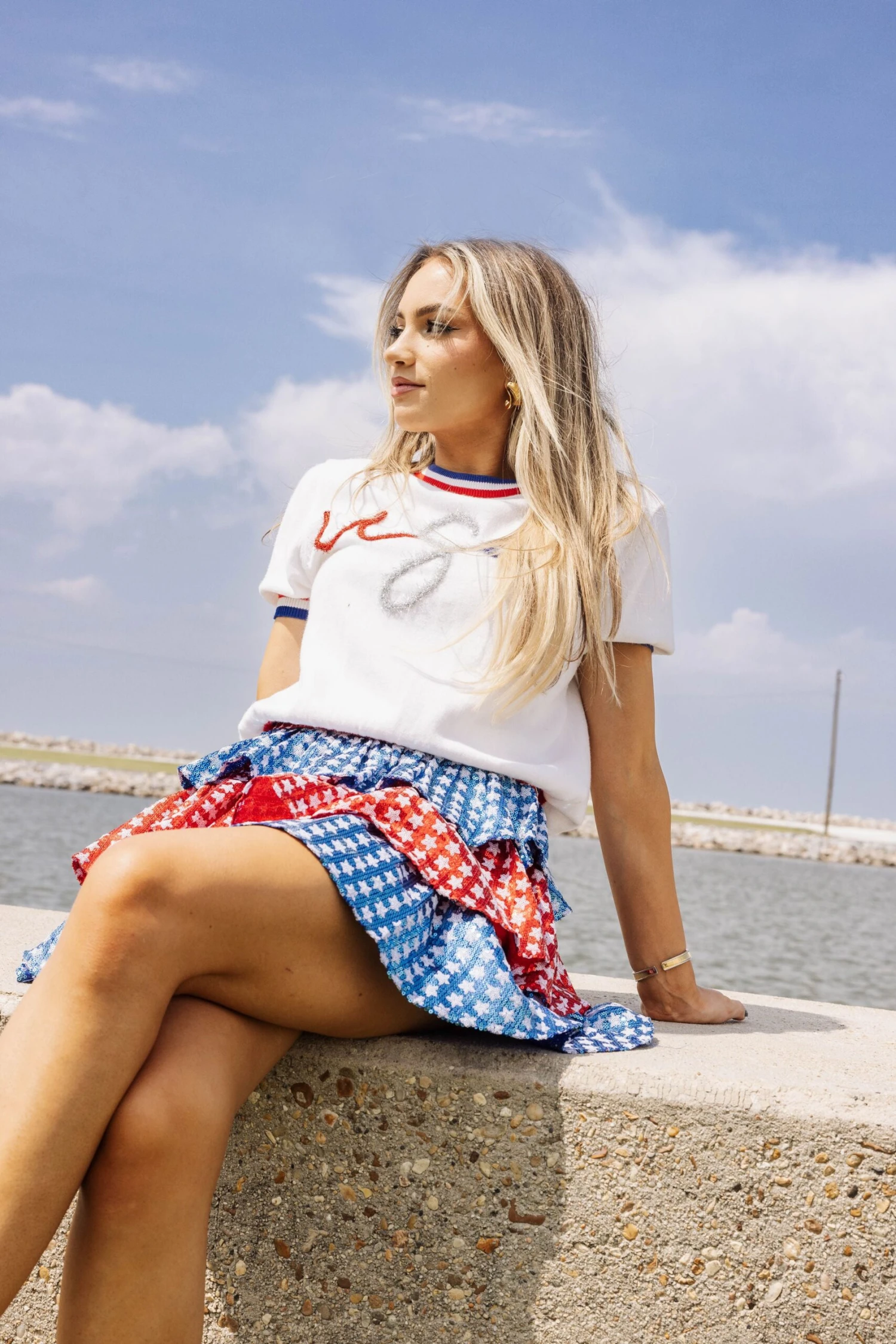 Queen Of Sparkles Red, White & Blue Sequin Star Skort - Image 4