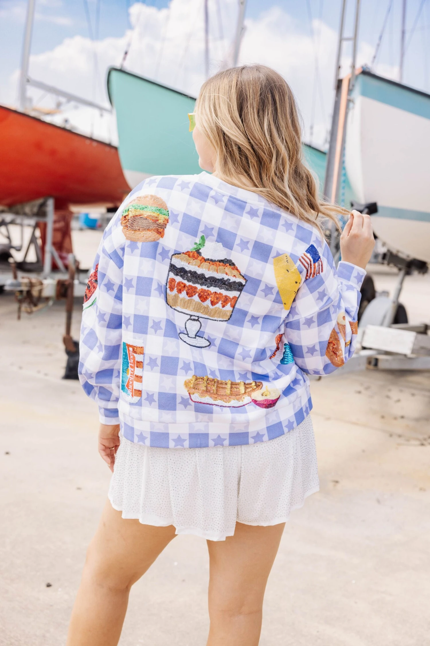 Blue & White USA Picnic Sweatshirt - Image 2