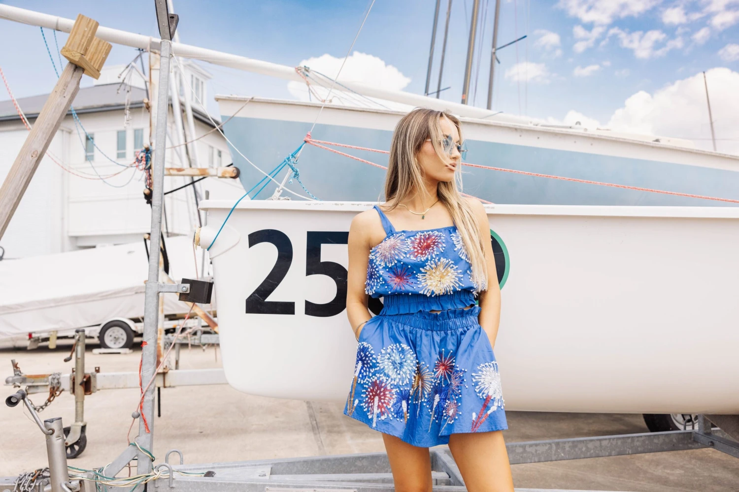 Royal Blue Firework Smocked Skort - Image 4