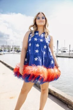Blue Star Feather Bottom Tank Dress