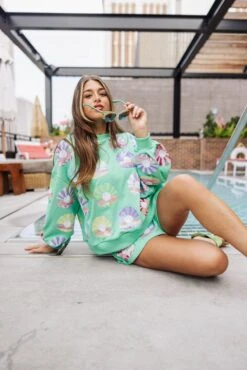 Queen Of Sparkles Mint Green Clam Shell Sweatshirt