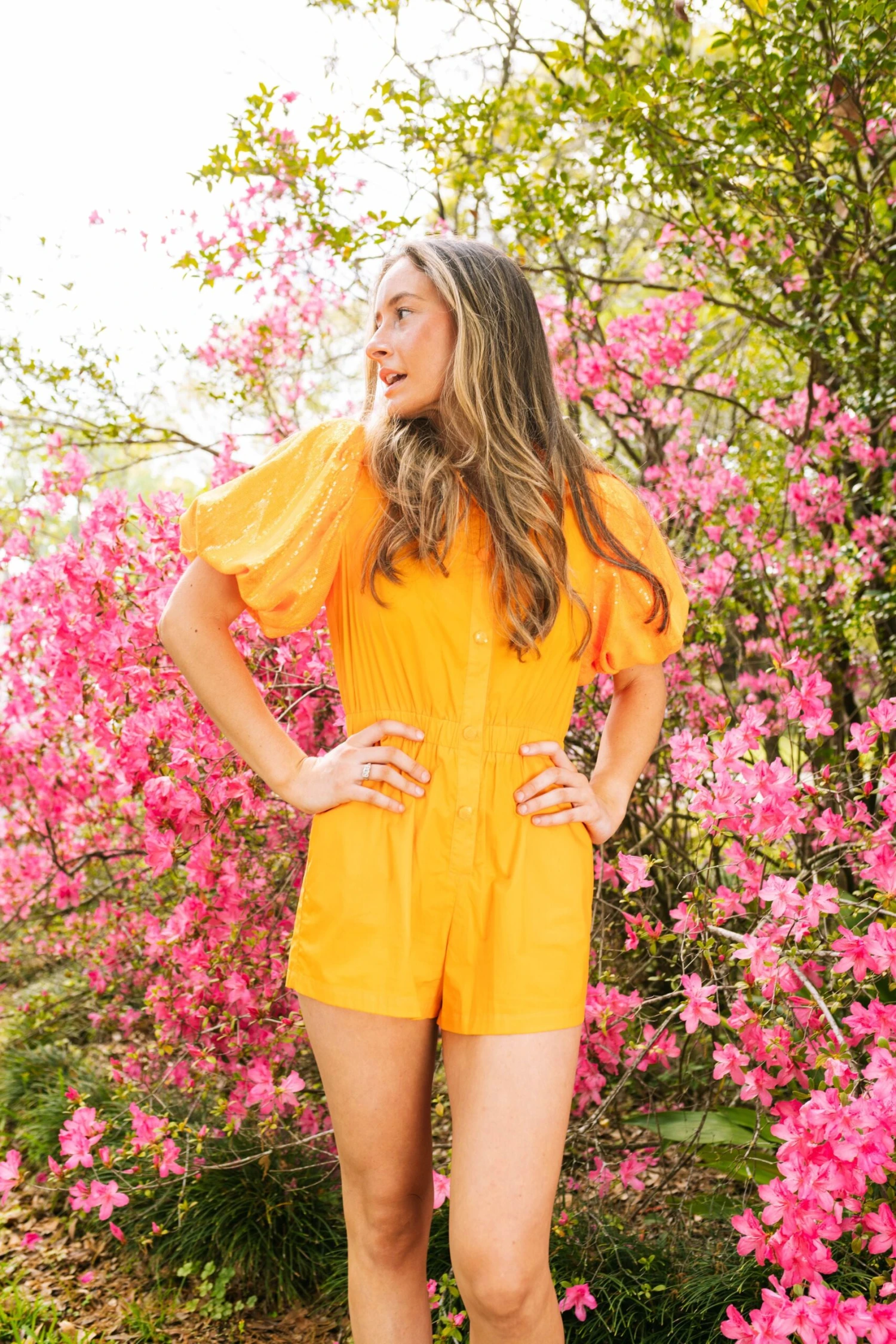 Queen Of Sparkles Neon Orange Sequin Sleeve Romper - Image 3