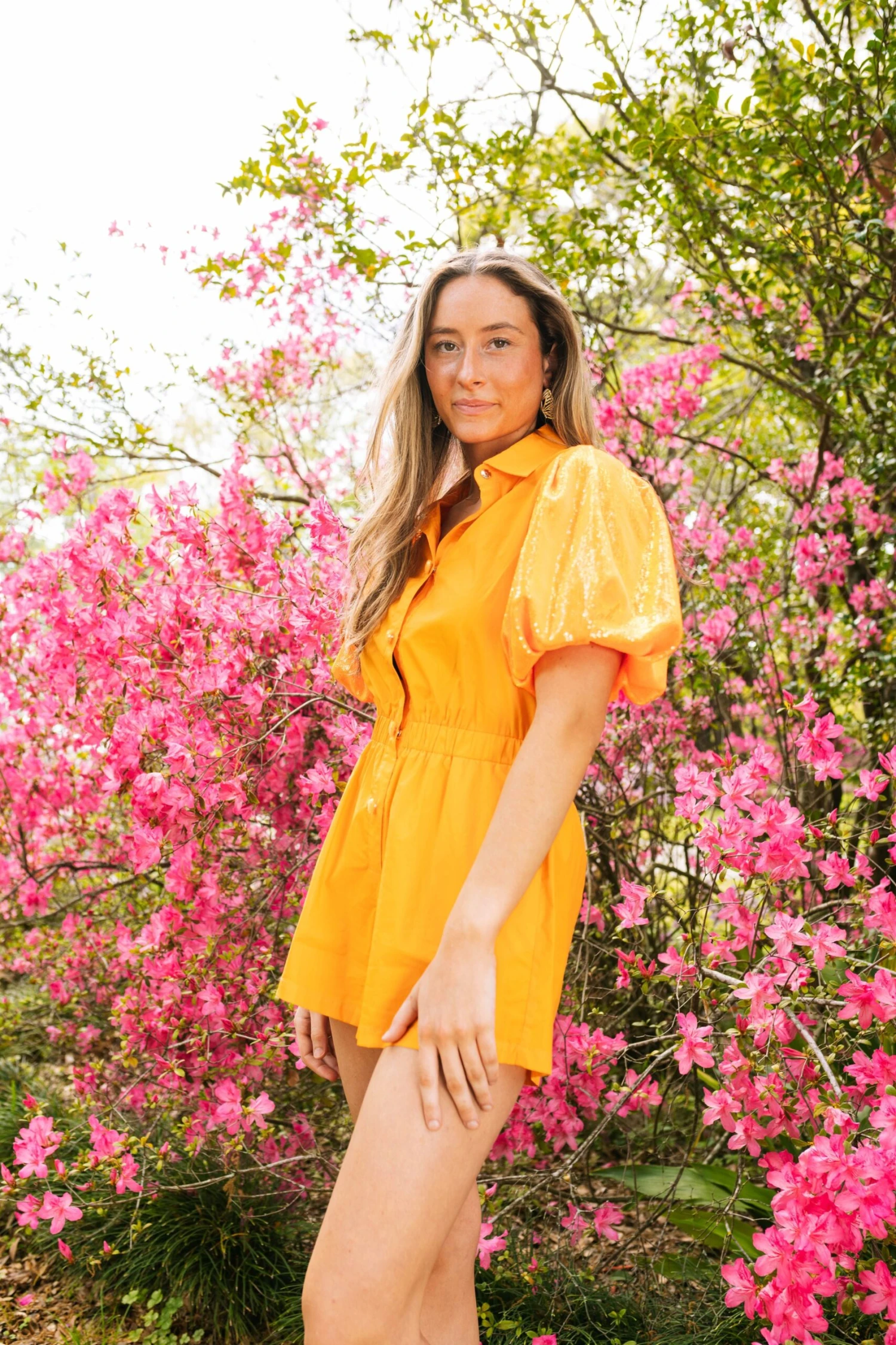 Queen Of Sparkles Neon Orange Sequin Sleeve Romper - Image 4