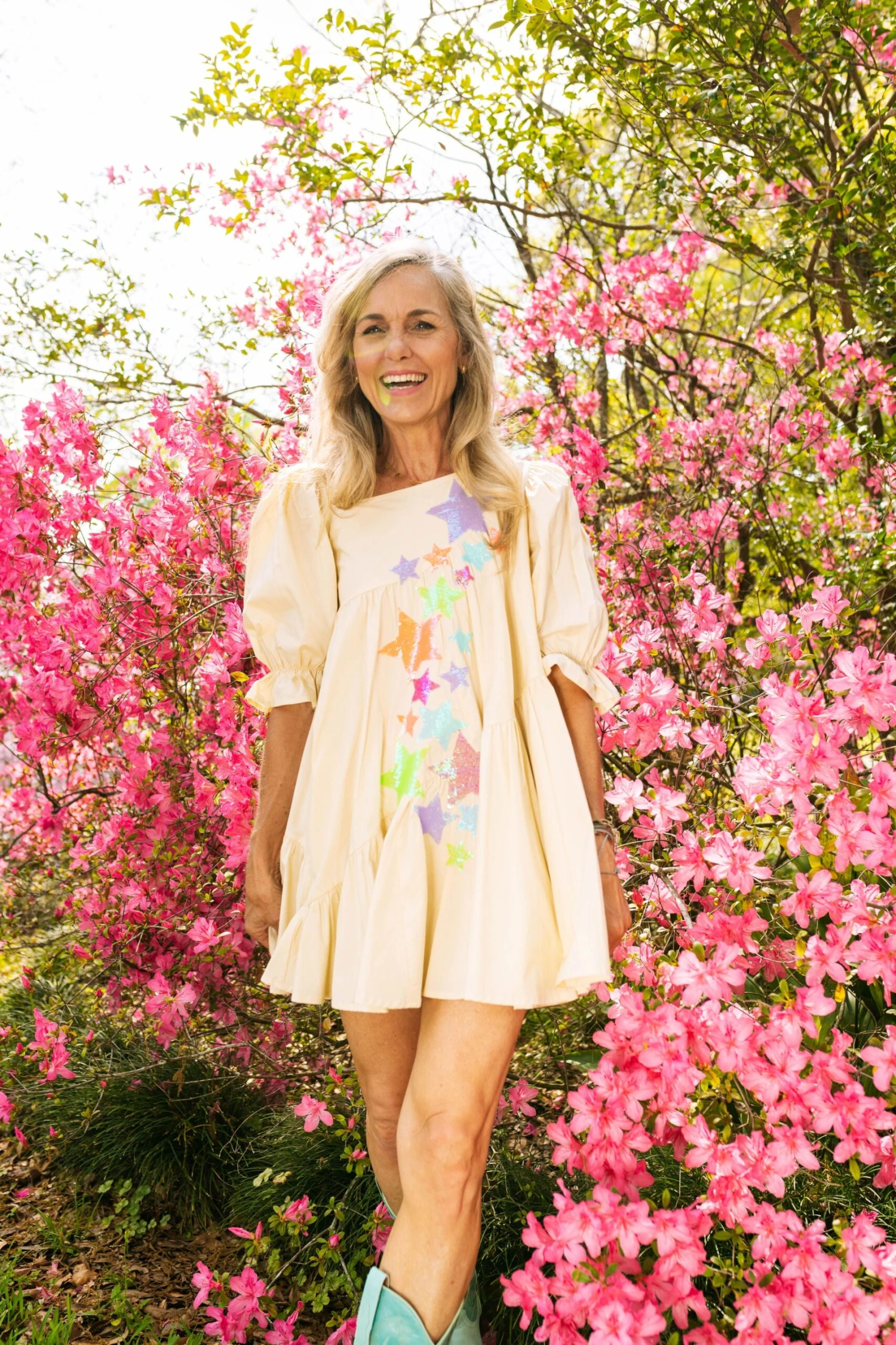 Queen Of Sparkles Beige Mega Star Off The Shoulder Dress