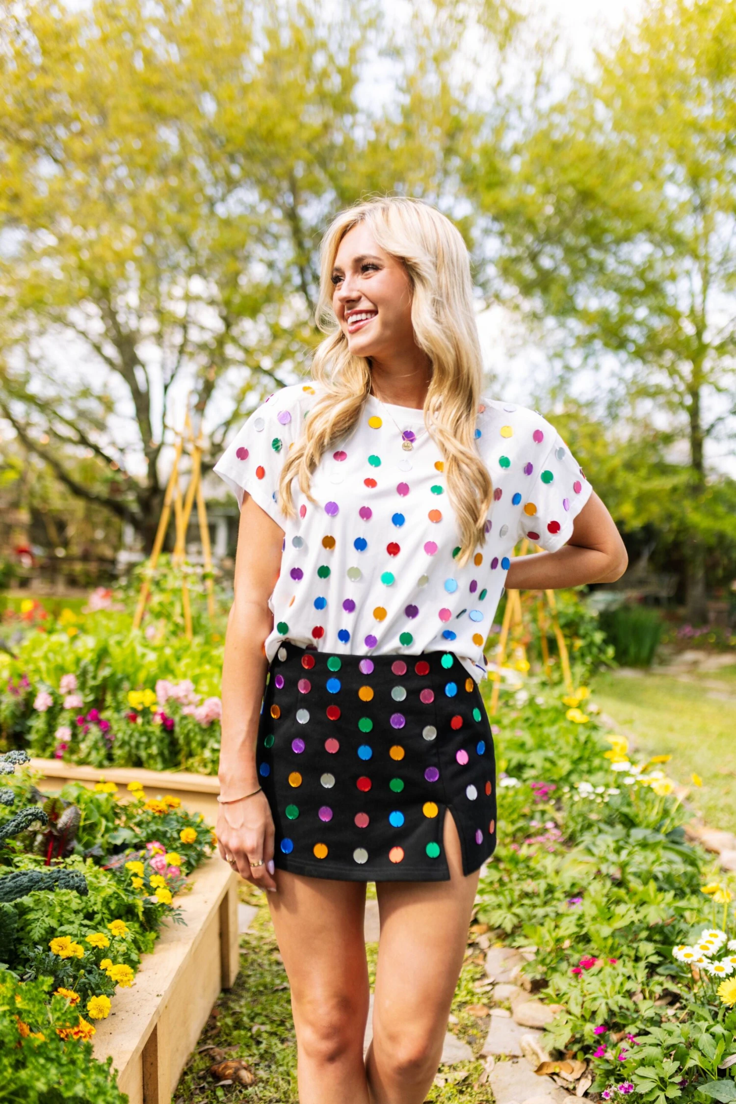 Queen Of Sparkles White Colorful Mirror Tee - Image 2