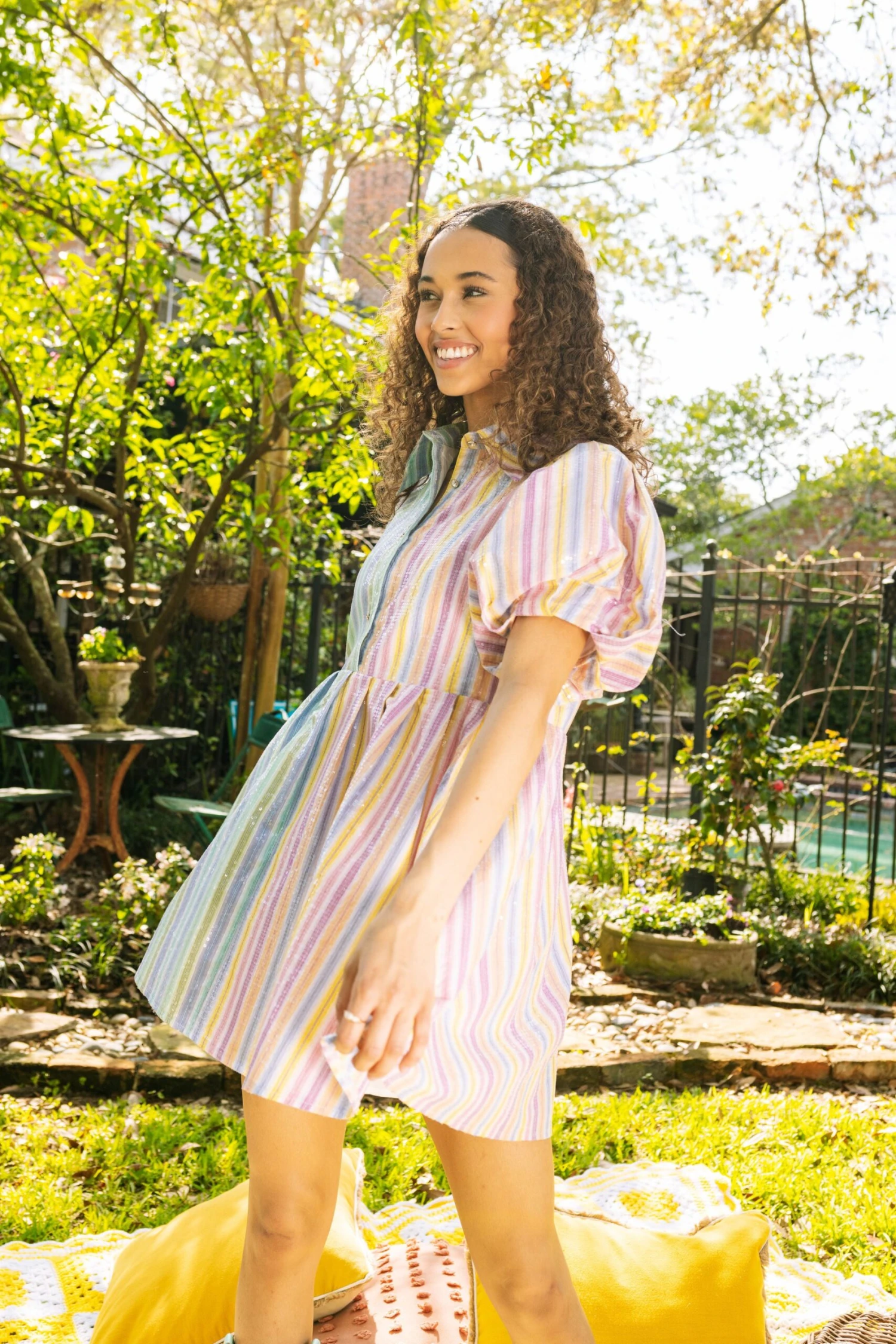 Queen Of Sparkles Split Sequin Stripe Collar Dress - Image 2