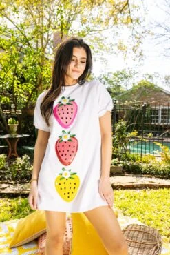 Queen Of Sparkles White Fuzzy Strawberry Dress