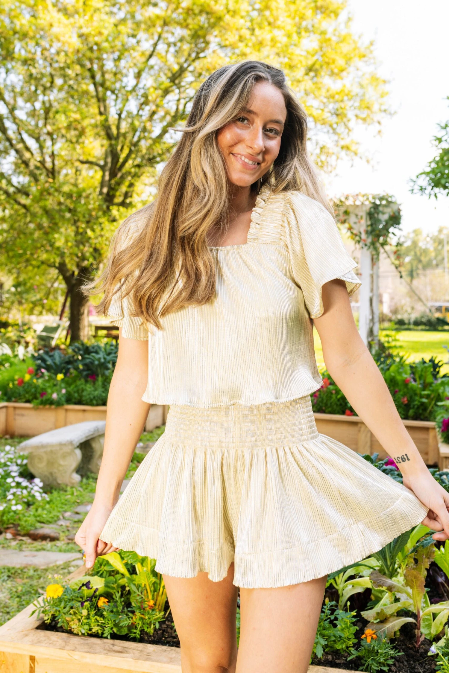 Queen Of Sparkles Yellow & Silver Ribbed Swing Short