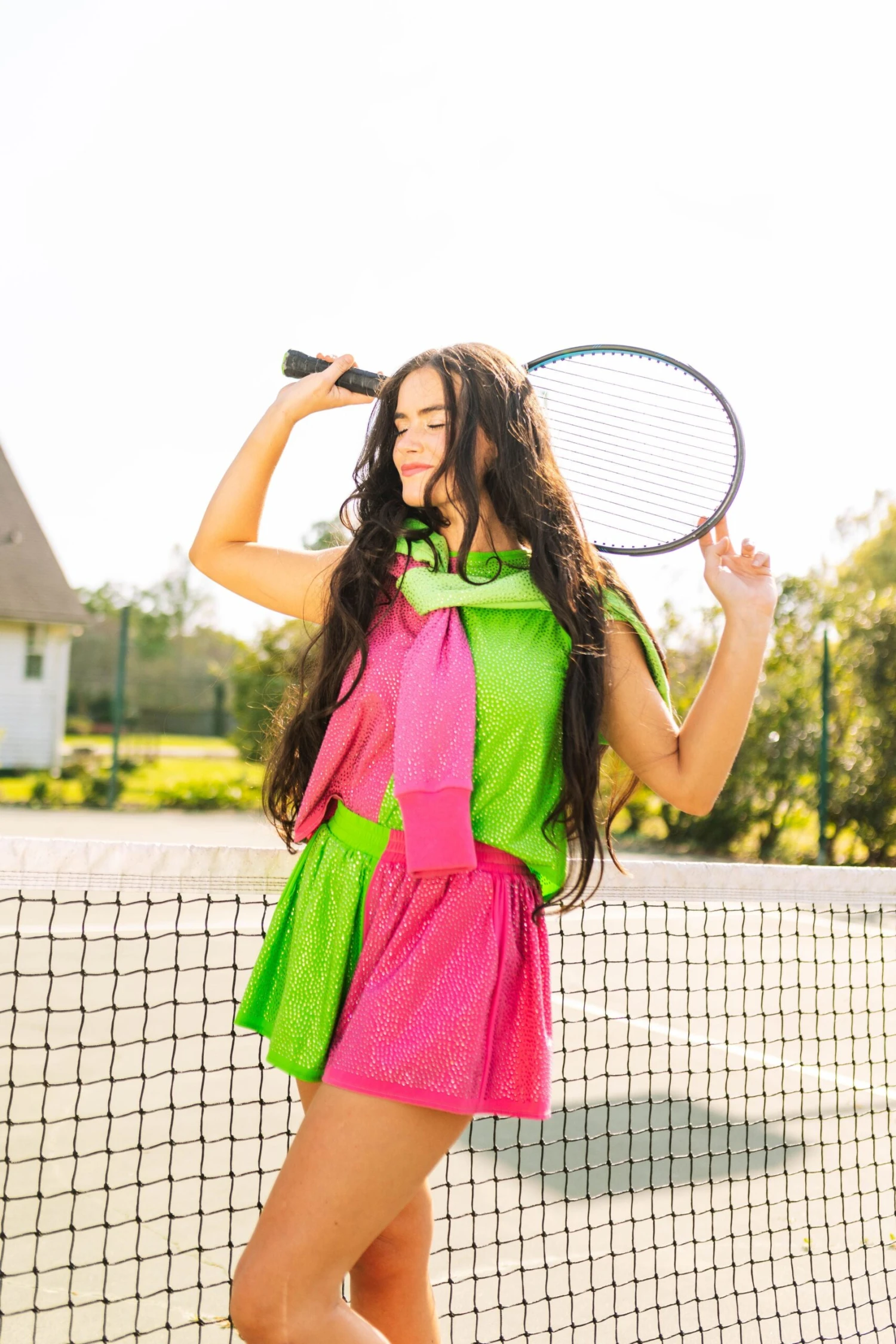 Queen Of Sparkles Hot Pink & Apple Active Rhinestone Tank - Image 2