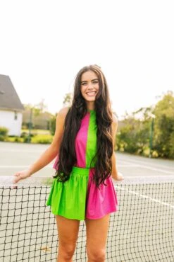 Queen Of Sparkles Hot Pink & Apple Active Rhinestone Tank