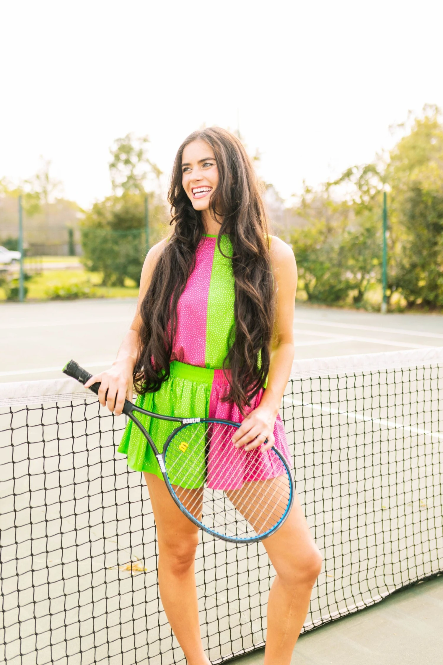 Queen Of Sparkles Hot Pink & Apple Active Rhinestone Tank - Image 3