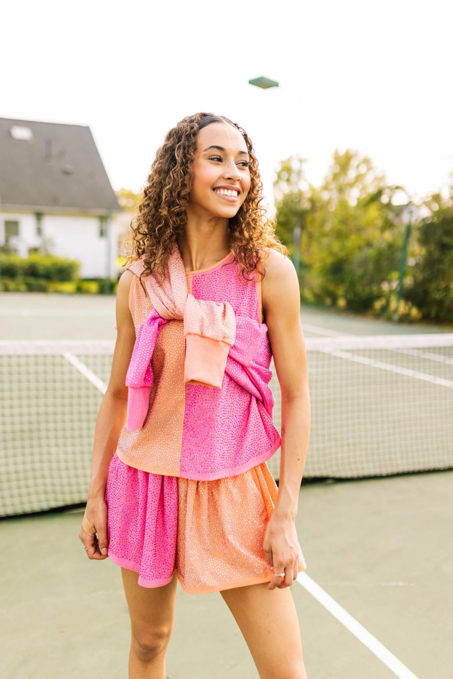 Queen Of Sparkles Pale Orange & Coral Active Rhinestone Short