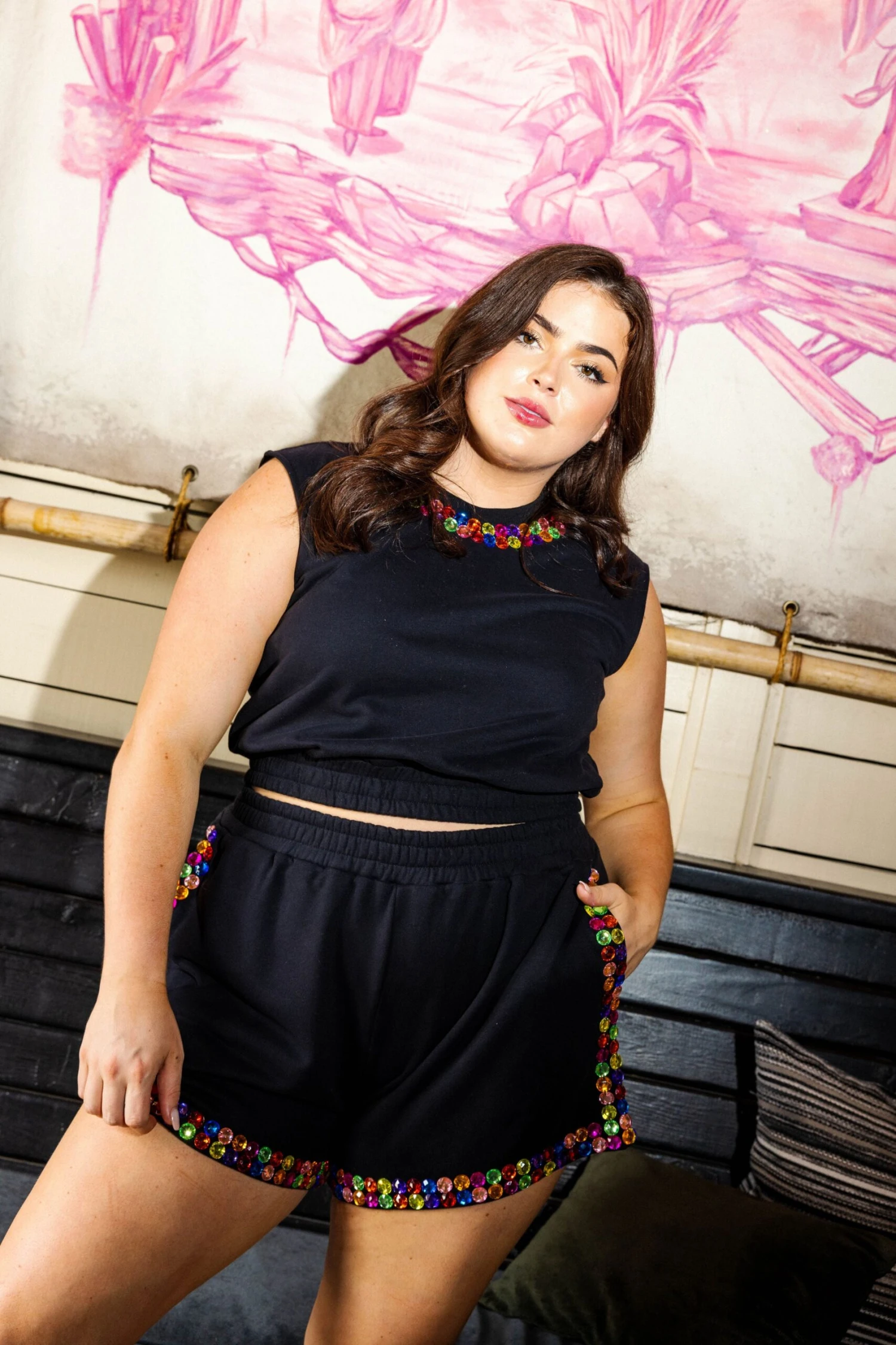 Black Jeweled Trim Neck Tank - Image 2