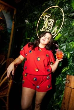 Red Rainbow Pom Pom Top