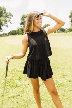 Queen Of Sparkles Black Rhinestone Active Tank