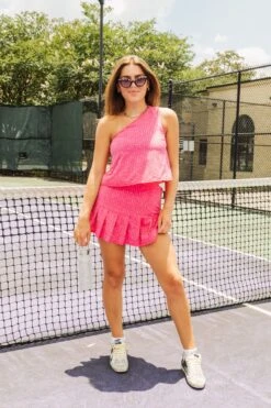 Queen Of Sparkles Hot Pink One Shoulder Rhinestone Active Top